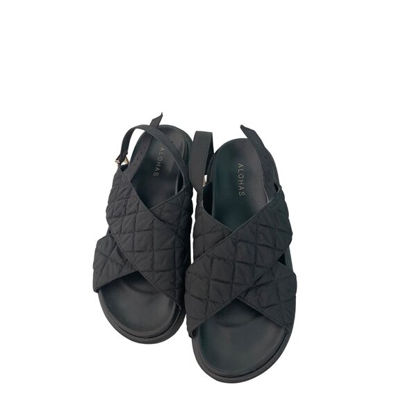 Alohas Womens Sandals Size 39 Black Marshmallow Quilted Casual Slingback - Picture 9 of 9
